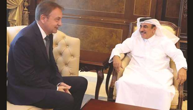 HE the Minister of Transport and Communications Jassim Seif Ahmed al-Sulaiti met yesterday with the Serbia ambassador to Qatar, Jasminko Pozderac. During the meeting, they discussed co-operation relations between Qatar and Serbia in the fields of transport and communications and means of further enhancing them.