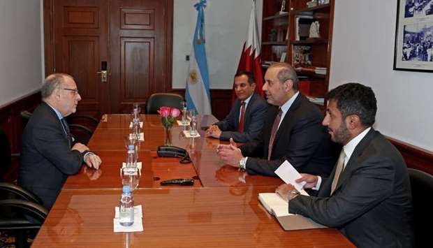 HE Minister of Economy and Commerce Sheikh Ahmed bin Jassim bin Mohammed Al-Thani and Argentina's Minister of Foreign Affairs Jorge Marcelo hold discussions
