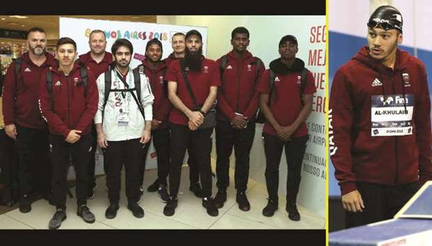 Qatar athletes pose after arriving in Buenos Aires for Youth Olympic Games. (Right) Qatari swimmer Yaqoub al-Khulaifi.