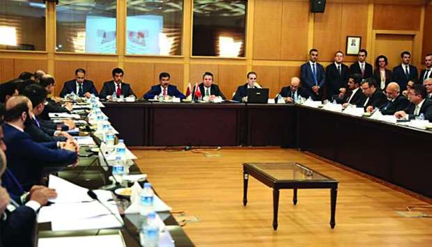 Qatar Ministry of Foreign Affairs secretary general HE Dr Ahmed bin Hassan al-Hammadi, Turkish Deputy Foreign Minister Sedat Onal and other dignitaries at the meeting in Ankara.