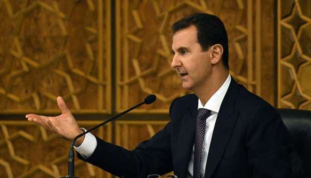 Syria's President Bashar al-Assad as he chairs the central committee of the ruling Baath party in Damascus on October 7, 2018.