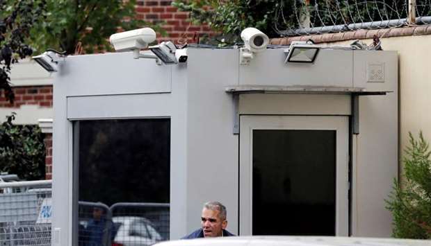 Security cameras are pictured at the entrance of the Saudi Arabia's consulate in Istanbul, Turkey. Reuters