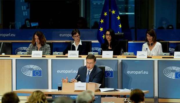 European Commission Vice-President in charge of the Euro, Social Dialogue, Financial Stability, Financial Services and Capital Markets Union Valdis Dombrovskis answers questions during his hearing at the European Parliament in Brussels