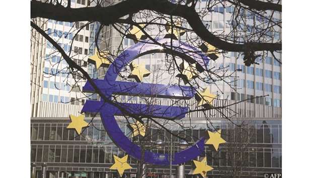 A euro sign sculpture is seen outside the ECB headquarters in Frankfurt. The account of the September 11-12 meeting showed some members of the Governing Council were ready to back an even deeper cut in interest rates in exchange for dropping the proposal to restart bond purchases.
