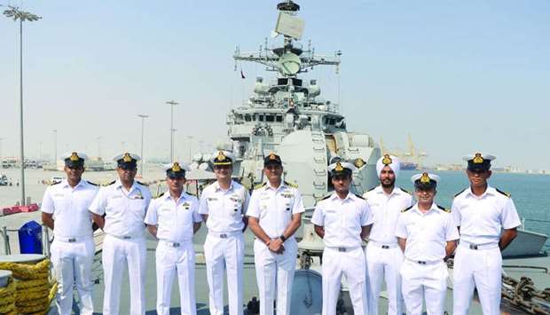 Indian Navy officers on-board INS Mysore at Hamad Port on Thursday. PICTURES: Shemeer Rasheedrnrn