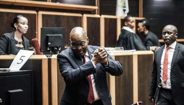 Former South African President Jacob Zuma is pictured at the High Court, where he is seeking a permanent stay of prosecution on charges of corruption, in Pietermaritzburg