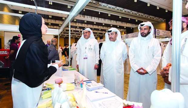 HE the Minister of Administrative Development, Labour and Social Affairs Yousuf bin Mohamed al-Othman Fakhroo at one of the stalls at Career Village.