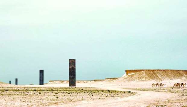 u201cEast-West/West-Eastu201d by American artist and sculptor Richard Serra features four steel plates at Brouq Nature Reserve, near Zekreet in western Qatar.