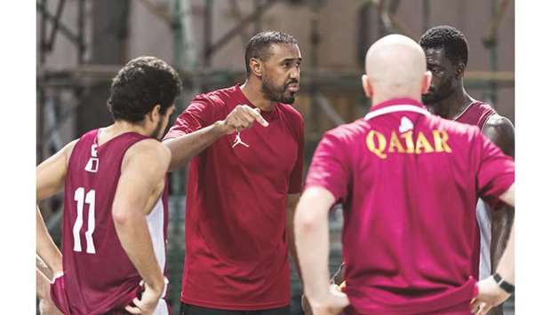 The Qatar team during a training session yesterday.