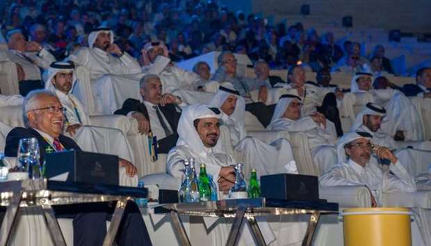 Qatar Olympic Committee President HE Sheikh Joaan bin Hamad al-Thani and Senior Vice-President & Acting President of ANOC Robin Mitchell are seen with dignitaries and guests at the opening ceremony of World Beach Games Qatar 2019 at Katara.