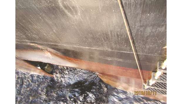 The damage on the Iranian-owned Sabiti oil tanker.