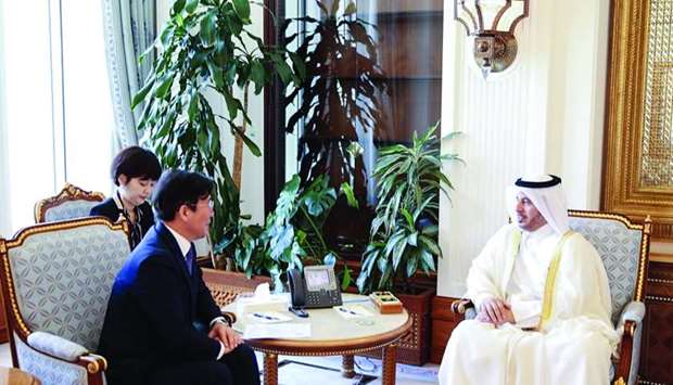 HE the Prime Minister and Minister of Interior Sheikh Abdullah bin Nasser bin Khalifa al-Thani met in Doha Sunday with Korean Minister of Trade, Industry and Energy Sung Yun-mo and the accompanying delegation, who are visiting Qatar to participate in the fifth meeting of the Qatari-Korean Joint Higher Strategic Committee. During the meeting, they discussed co-operation between the two countries and means to further develop and promote them in different spheres.