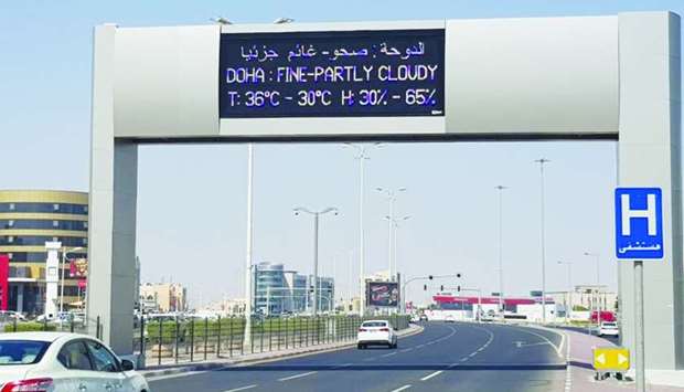 An electronic panel displaying the latest weather information for road users.