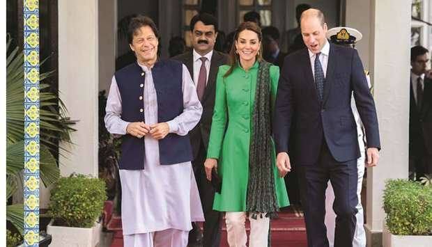 William and Catherine with Prime Minister Imran Khan in Islamabad.