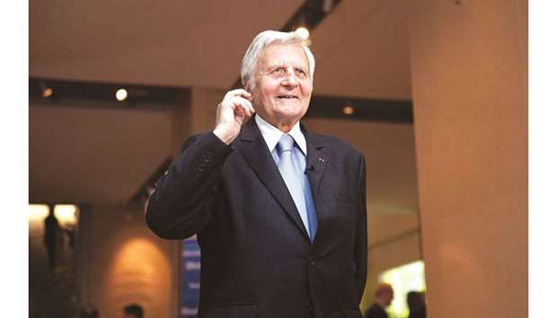 Jean-Claude Trichet, former ECB president, reacts during a Bloomberg Television interview in Paris. Recent criticisms by six former senior policymakers of the loose monetary policy pursued under president Mario Draghi are unwarranted, Trichet wrote in an article in yesterdayu2019s edition of the Financial Times.