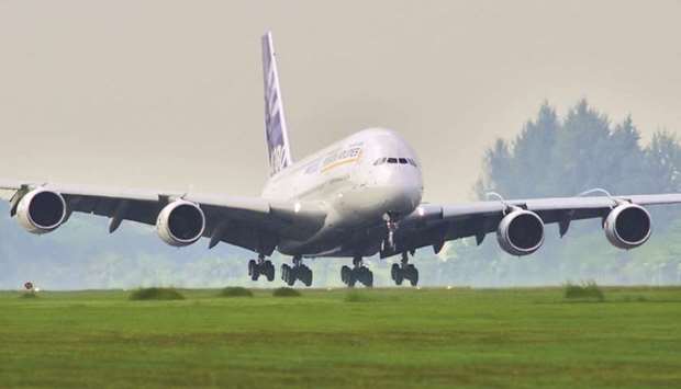 An Airbus A380 passenger plane lands at Changi Airport in Singapore after completing its first overseas test flight with a thirteen-hour journey from the companyu2019s headquarters in Toulouse to Singapore on November 11, 2005. In the line of fire of the US-EU trade war are civilian aircraft from Britain, France, Germany and  Spain u2014 the countries that formed Airbus u2014 which will now cost 10% more when imported to the US.
