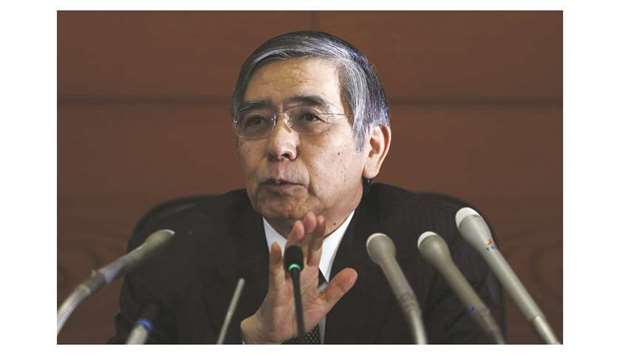 Bank of Japan governor Haruhiko Kuroda speaks at a news conference in Tokyo. Kuroda said there were no signs yet that the BoJu2019s ultra-loose monetary policy was impairing Japanu2019s banking system by discouraging financial institutions to boost lending.