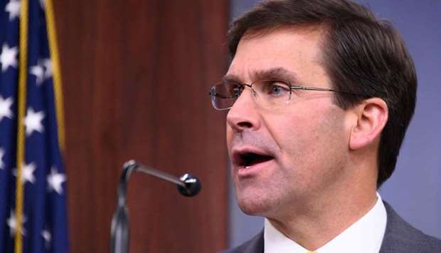 US Defense Secretary Mark Esper speaks during a press briefing at the Pentagon in Washington, DC, on August 28.