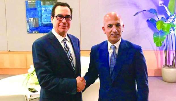 HE al-Emadi with US Treasury Secretary, Steven Mnuchin on the sidelines of WB-IMF meetings in Washington, DC.