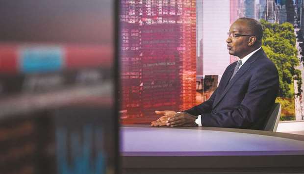 Patrick Njoroge, governor of Kenyau2019s central bank, speaks during a Bloomberg Television interview in New York (file). u201cThe economy is being choked by interest-rate caps,u201d he said last week. u201cIf you want small and medium enterprises to continue strengthening and employ people, you have to let go of these interest-rate caps.u201d