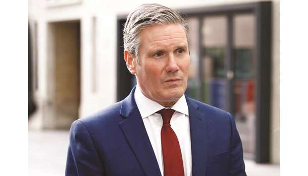 Labour Partyu2019s shadow secretary of State for Brexit Keir Starmer speaks to the media as he leaves the BBC headquarters after appearing on The Andrew Marr Show in London yesterday.