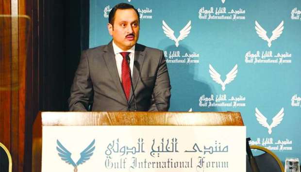 Al-Khater addressing the Gulf International Forum in Washington, DC. The government is pursuing the implementation of major development plans which have cemented Qatar's position as one of the regionu2019s most stable, competitive, and growth-oriented economies, he said.