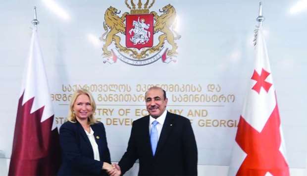 HE the Minister of Transport and Communications Jassim Seif Ahmed al-Sulaiti meeting the Georgian Minister of Economy and Sustainable Development Natela Turnava