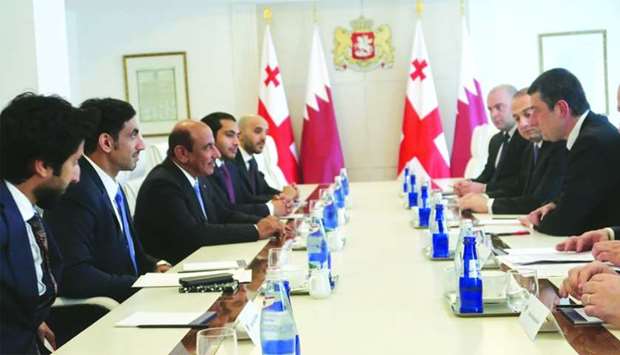 Prime Minister of Georgia, Giorgi Gakharia, and HE the Minister of Transport and Communications Jassim Seif Ahmed al-Sulaiti chairing talks in Tbilisi.