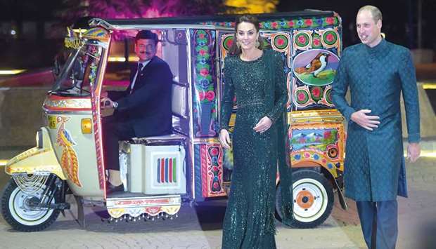 GLITZY: The Duchess enlisted beloved British label Jenny Packham to help make her arrival to a reception hosted by the British High Commissioner of Pakistan whilst Prince William opted for a traditional Sherwani by Nauman Arfeen.