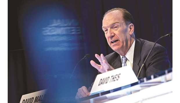 David Malpass, president of the World Bank Group, speaks at a news conference during the annual meetings of the International Monetary Fund and World Bank Group in Washington. The World Bank carries out surveys in Lahore and Karachi to get feedback of the business community about reforms introduced in Pakistan.