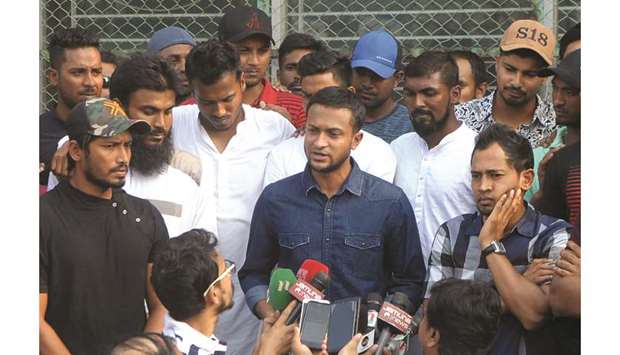 Bangladeshu2019s top players led by national captain Shakib Al Hasan (centre) went on strike on Monday demanding better pay and conditions. (AFP)