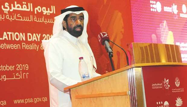 HE Dr Saleh bin Mohamed al-Nabit, President of the Planning and Statistics Authority (PSA) and Chairman of the Permanent Population Committee, delivering a speech.