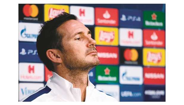 Chelseau2019s head coach Frank Lampard looks on during a press conference at the Johan Cruijff Arena stadium in Amsterdam. (AFP)