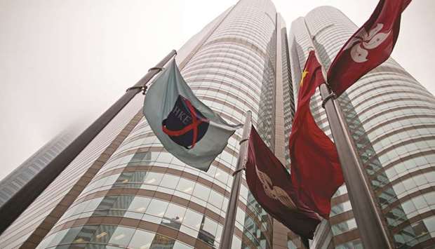 An external view of the Hong Kong Stock Exchange buildings. The Hang Seng closed down 0.2% to 26,042.69 points yesterday.