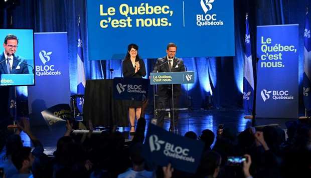 Bloc Quebecois leader Yves-Francois Blanchet reacts after Canada's federal election in Montreal, Quebec