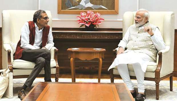 Prime Minister Narendra Modi meets Nobel Economics Prize winner Abhijit Banerjee in New Delhi yesterday.