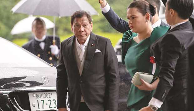 President Rodrigo Duterte arrives to attend the enthronement ceremony of Japanu2019s Emperor Naruhito in Tokyo, yesterday.