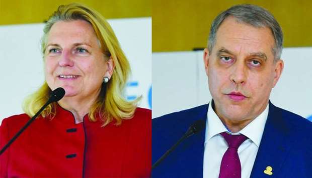 Energy expert and former Austrian Foreign Affairs Minister Dr Karin Kneissl and GECF secretary-general Yury Sentyurin delivering the lecture at the 39th edition of GECF's monthly talks in Doha. PICTURES: Ram Chand