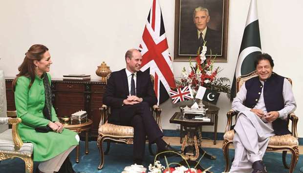 Tailor-made: The Duke and Duchess of Cambridge during a meeting with Pakistani Prime Minister Imran Khan at his official residence in the federal capital Islamabad.