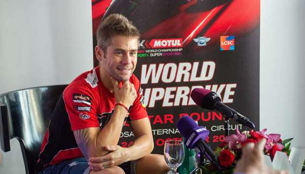 Ducatiu2019s Alvaro Bautista smiles during an interaction with the media at the WHOTEL yesterday.