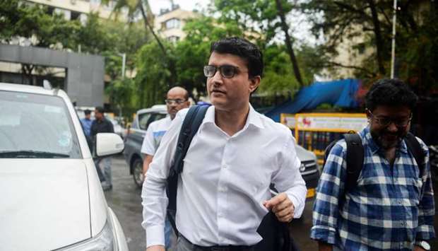 Former cricketer Sourav Ganguly (C) arrives for an electoral meeting at the Board of Control for Cricket in India (BCCI) headquarters in Mumbai