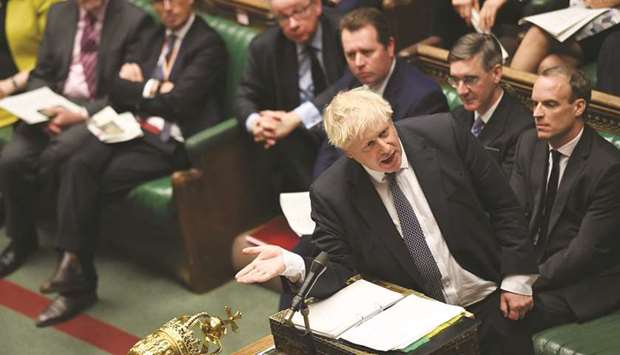 Prime Minister Boris Johnson gesturing during the Prime Ministeru2019s Questions (PMQs) session in the House of Commons in London yesterday.