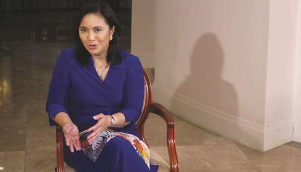 Vice President Maria Leonor Robredo speaks during an interview with Reuters in Quezon City, Metro Manila, yesterday.