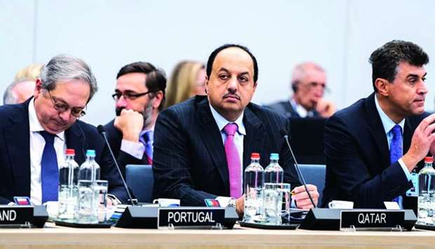 HE the Deputy Prime Minister and Minister of State for Defence Affairs Dr Khalid bin Mohamed al-Attiyah at the Nato meeting in Brussels.
