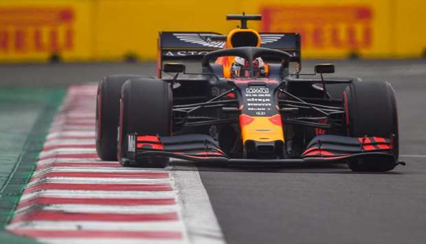 Red Bullu2019s Dutch driver Max Verstappen powers his car during the qualifying session of the Mexican Grand Prix at the Hermanos Rodriguez circuit in Mexico City yesterday. (AFP)