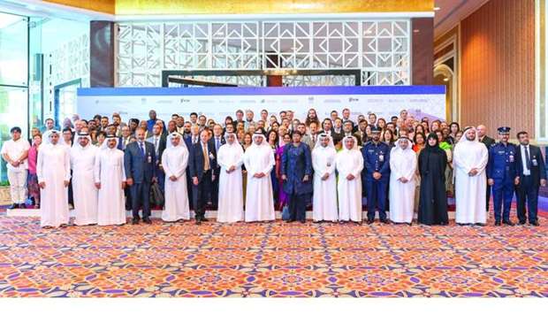 HE the Prime Minister and Interior Minister Sheikh Abdullah bin Nasser bin Khalifa al-Thani, other dignitaries and delegates at the opening ceremony of 19th World Congress of Criminology in Doha.