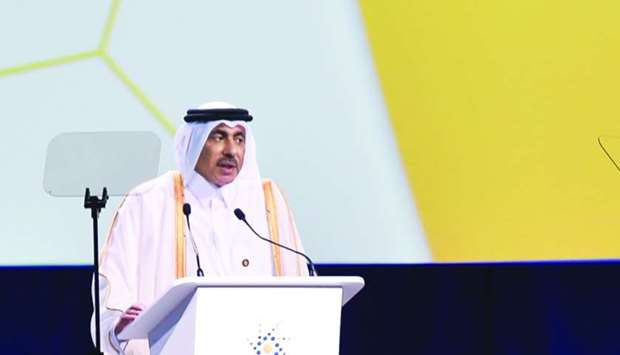 HE the Minister of Transport and Communications Jassim bin Saif al-Sulaiti announcing the National Artificial Intelligence (AI) Strategy at Qitcom 2019. PICTURES: Noushad Thekkayil.
