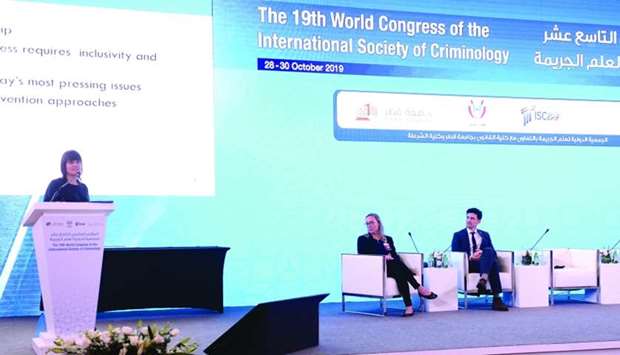 Kopp addressing the World Congress of Criminology in Doha.
