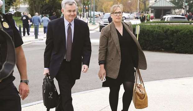 Catherine Croft, Special Adviser for Ukraine, arrives on Capitol Hill to attend a closed-door deposition yesterday in Washington, DC.