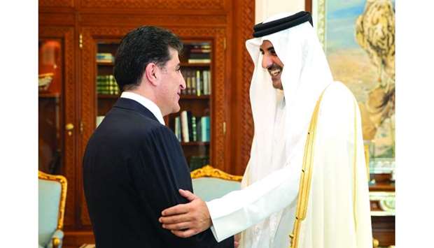 His Highness the Amir Sheikh Tamim bin Hamad al-Thani met at his Amiri Diwan office Wednesday the President of the Kurdistan region of Iraq Nechirvan Barzani. President Barzani was in Qatar to participate in Qatar IT Conference and Exhibition (Qitcom 2019), and the Munich Security Conference Core Group (MSC) meeting. They reviewed relations and ways to enhance them, besides issues of common concern.